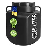 plasteo® 50 Liter Weithalsfass mit Deckel und Griffen Eckig Schwarz,...