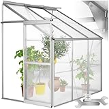 tectake® Aluminium Anlehngewächshaus 4,09 m³, Treibhaus mit Schiebetür und...