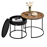 VASAGLE Couchtisch rund, 2er Set, Beistelltisch, Satztisch, modern, versteckter...