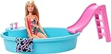 Barbie-Pool, 1x Barbie-Puppe mit blonden Haaren, Barbie-Pool und Rutsche,...
