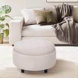 COLAMY Stoff-Rund-Ottoman mit umkehrbarer Tablett-Abdeckung – Multifunktionale...