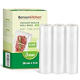 Bonsenkitchen Vakuumrollen 3 Rollen 28 cm x 5 m Vakuumierfolie - Profi...