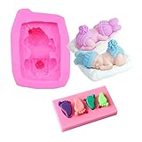2 Stück 3D Baby Silikonform Schlafen Baby Fondant Form Baby Fußabdruck...