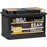 BSA Autobatterie 85Ah 12V 790A/EN +30% mehr Startkraft Starterbatterie Batterie...