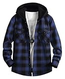QIXING Herren Kariertes Flanellhemd Winter Hemd Warm Langarm Fleece Hoodie mit...