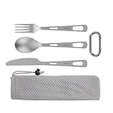 OUTXE Titanium Camping-Utensilenset 3-teiliges Titan Löffel-Gabelmesser-Kombi-...