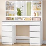 Hzuaneri Große Schminktisch mit LED-Beleuchtung, 10 LED-Lichtkugeln, 3 Farben,...