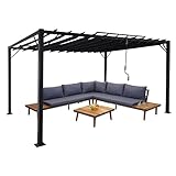 Pergola HWC-L40, Garten Lamellen-Pavillon Terrassenüberdachung, 8cm-Alu-Gestell...