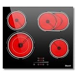 Glaskeramikkochfeld 4 Platten 6600W, Kochfeld 4 mit Doppelring, Herdplatte 4...