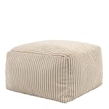Icon Amara Hocker, Beige, Flauschiger Cord Stoff, Sitzsack Cord, Sitzpuff Hocker...
