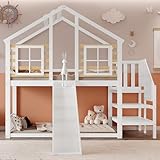 Rtopsu Kinderbett Etagenbett 90x200 cm mit Rutsche und Treppe für 1-2 Kinder,...