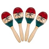 Foraineam 4 Stück Maracas - Rumba Rasseln aus Naturholz, Handbemalt - Hölzerne...
