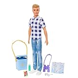 Barbie Camping Serie, Ken Puppe mit braunen Haaren, Landkarte, Fernglas, Camping...