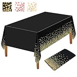 NEBURORA 1 Packung Schwarze und goldene Party Tischdecke Kunststoff Tischdecke...