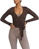 Felcia Y2K Damen Wickeltop mit Kreuzbindung, lange Ärmel, tiefer V-Ausschnitt,...