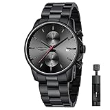 Herrenuhren mit lässiger wasserdichter Chronographen Quarzuhr aus Edelstahl und...