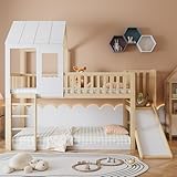 Gelukueub Etagenbett mit rechtwinkliger Leiter und Rutsche, Hausbett mit Dach...
