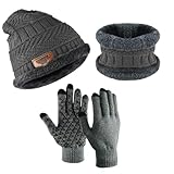 PERFETSELL Wintermütze Set Warm Strickmütze Beanie Winter Mütze Fleece Haube...