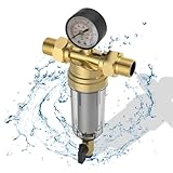 Rückspülfilter Wasserfilter Wiederverwendbare Wasser Vorfilter Sedimentwasserfilter, Filterkombination mit Adapter,Ausspülbarer Vorfilter für Hausanschluss Hauswasserwerk Rohre (1')