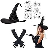 BaiDekun 4 Halloween Kostüm Damen Set, Hexenhut Dame, Hexenhut Damen ist...