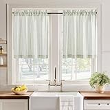 PONY DANCE Scheibengardinen Modern Leinen Gardinen mit Salbeigrünen Streifen...