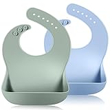 Vicloon Silikon Baby Lätzchen, 2 Stück Fütterlätzchen mit Auffangschale 6...
