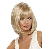 Kurze blonde Perücke für Frauen, Naturhaar Synthetische gerade Vollperücken...