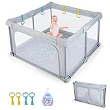 DREAMADE Laufstall Baby, 126 x 126 cm Laufgitter Klappbar mit 50 Spielbällen &...