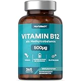 Vitamin B12 Hochdosiert 500µg pro tablette | 1 Jahr Vorrat - 365 Vegane Stück...