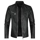 Allthemen Herren Lederjacke mit Stehkragen Übergangsjacke Leder Schwarz...