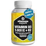 Vitamin D3 K2 5000 IE mit Vitamin K2 MK7 99% All Trans Form, 1+ Jahre Vorrat,...