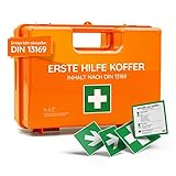 Erste Hilfe Koffer DIN 13169:2021 | Gefüllt, inkl. Wandhalterung und gratis...