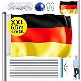 MONZANA® Fahnenmast 6,5m Seilzug Bodenhülse inkl. Deutschland Flagge...