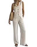 Fakanhui 2-teiliges Damen-Outfit aus Leinen, Sommer-Weste, Anzug-Set, weites...