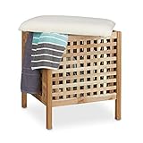 Relaxdays Badhocker Walnuss mit Wäschesammler HBT: 52 x 49 x 49 cm Badhocker...