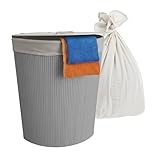 Relaxdays Eckwäschekorb mit Deckel, Bambus, 80 l, Faltbarer Wäschesammler,...