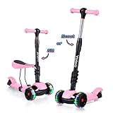 YOLEO 3-in-1 Kinder Roller Scooter mit Abnehmbarem Sitz, LED große Räder,...