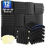 12 Stück Akustikschaumstoff Schallschutzplatten, 7.5 X 30 X 30 CM (3' X 12' X...