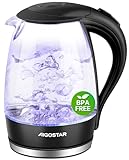 Aigostar Adam - Wasserkocher Glas 1,7 Liter, 2200 Watt, LED-Beleuchtung, 100%...