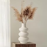 Winter Shore Vase Beige aus Keramik - 25 cm Blumenvase Modern mit Donut-Design -...