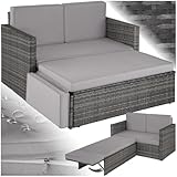 tectake Sofa Set - 2 Sitzer Sessel mit Hocker und Schlaffunktion, kleine Rattan...
