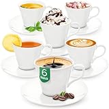 KONZEPT Kaffeetassen Set 6er mit Untertassen, 230 ml, Weiß, Tassen für 6...