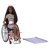 Barbie GRB94 - Fashionistas Puppe mit Rollstuhl und gekräuselten braunen...