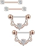 2 Paar Edelstahl Nippel Ring CZ Barbell Nippel Strass Ringe Nippel Zunge...