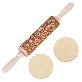 DELORIGIN Holz-Nudelholz Motiv Nudelhölzer Aus Holz Mit Prägung Blumen Rattan...