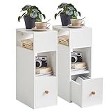 IBUYKE Nachttisch 2er Set, Schmal Beistelltisch mit Schublade, 2 offene...