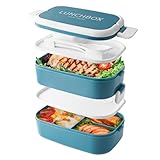 Bento Lunch Box stapelbar, 1400ml Behälter mit 4 Fächern und Besteck,...
