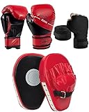 Mamxwaga 6 oz Kinder Boxhandschuhe und Box Pratzen Set, PU Handpratzen...