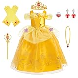 BSBUY Belle Kostüm Kinder Mädchen, 7Pcs Kleid Kinder mit Krone Schmuck...