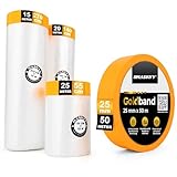 HASKYY 60M Abdeckfolie mit Klebeband 55cm + 140cm + 270cm mit Goldband 25mmx50M...